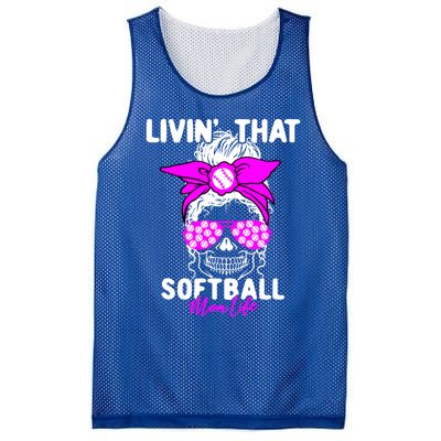 Livin That Softball Life Momlife Skull Cool Mom Sports Fan Gift Mesh Reversible Basketball Jersey Tank