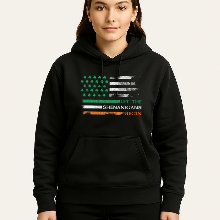 Let The Shenanigans Begin St Patrick Day Irish American Flag Hoodie