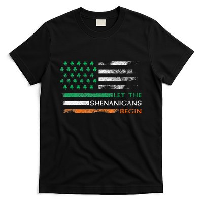 Let The Shenanigans Begin St Patrick Day Irish American Flag T-Shirt
