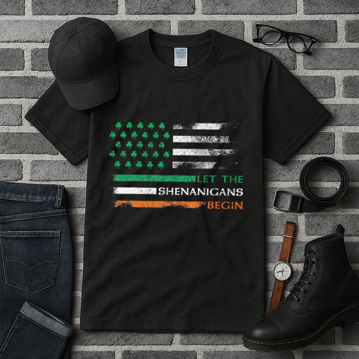 Let The Shenanigans Begin St Patrick Day Irish American Flag Tall T-Shirt