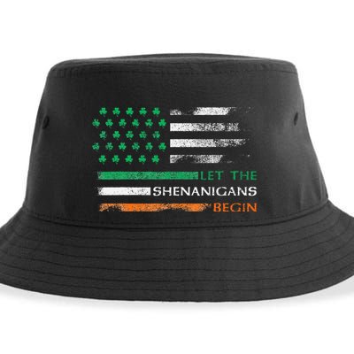Let The Shenanigans Begin St Patrick Day Irish American Flag Sustainable Bucket Hat