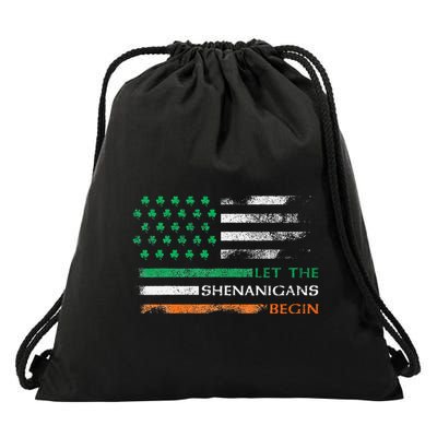 Let The Shenanigans Begin St Patrick Day Irish American Flag Drawstring Bag