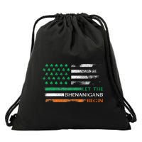 Let The Shenanigans Begin St Patrick Day Irish American Flag Drawstring Bag