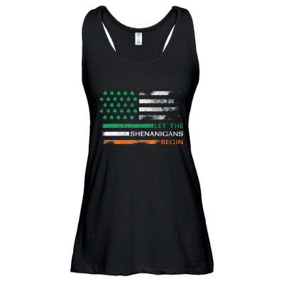 Let The Shenanigans Begin St Patrick Day Irish American Flag Ladies Essential Flowy Tank
