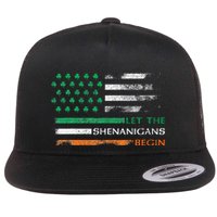 Let The Shenanigans Begin St Patrick Day Irish American Flag Flat Bill Trucker Hat