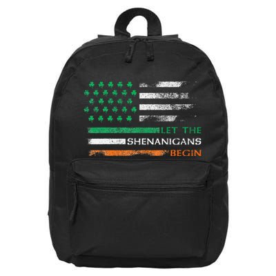 Let The Shenanigans Begin St Patrick Day Irish American Flag 16 in Basic Backpack