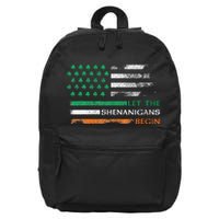 Let The Shenanigans Begin St Patrick Day Irish American Flag 16 in Basic Backpack