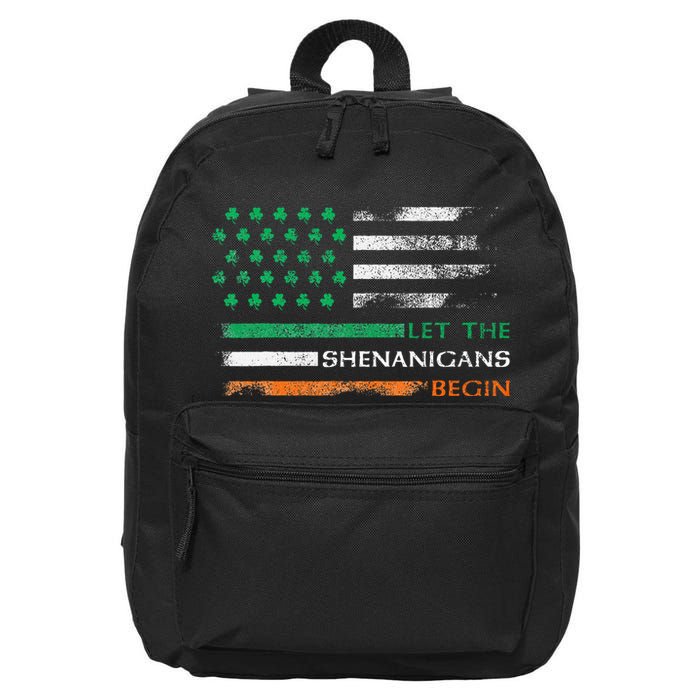 Let The Shenanigans Begin St Patrick Day Irish American Flag 16 in Basic Backpack