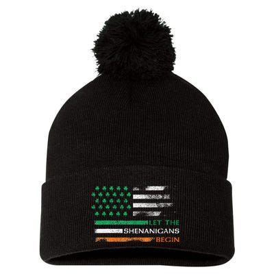 Let The Shenanigans Begin St Patrick Day Irish American Flag Pom Pom 12in Knit Beanie