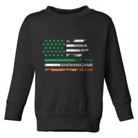 Let The Shenanigans Begin St Patrick Day Irish American Flag Toddler Sweatshirt
