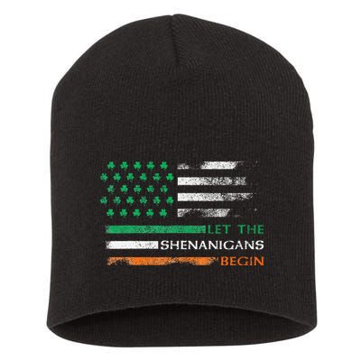Let The Shenanigans Begin St Patrick Day Irish American Flag Short Acrylic Beanie