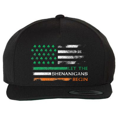 Let The Shenanigans Begin St Patrick Day Irish American Flag Wool Snapback Cap