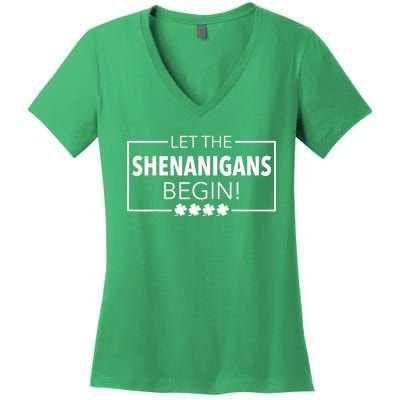 Let The Shenanigans Begin Funny St. Patricks Day Women's V-Neck T-Shirt