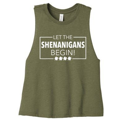 Let The Shenanigans Begin Funny St. Patricks Day Women's Racerback Cropped Tank