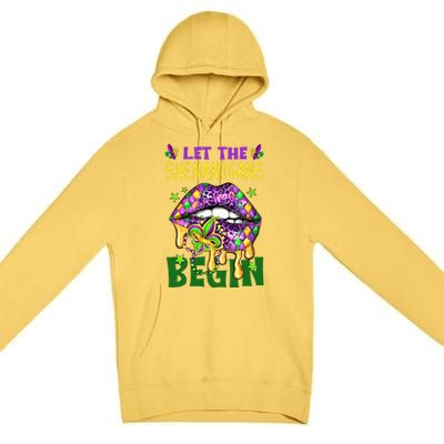 Let The Shenanigans Begin Mardi Gras Lips Premium Pullover Hoodie