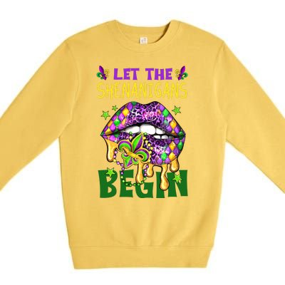 Let The Shenanigans Begin Mardi Gras Lips Premium Crewneck Sweatshirt