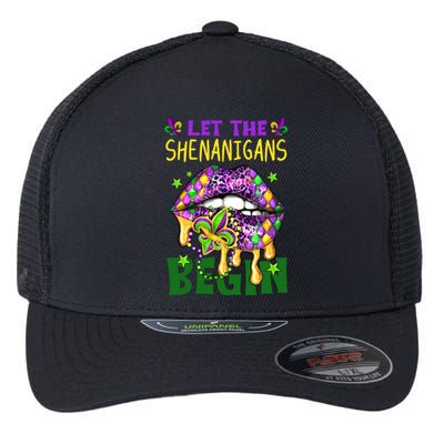 Let The Shenanigans Begin Mardi Gras Lips Flexfit Unipanel Trucker Cap