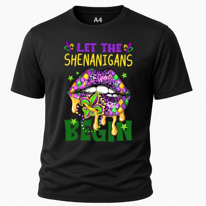 Let The Shenanigans Begin Mardi Gras Lips Cooling Performance Crew T-Shirt