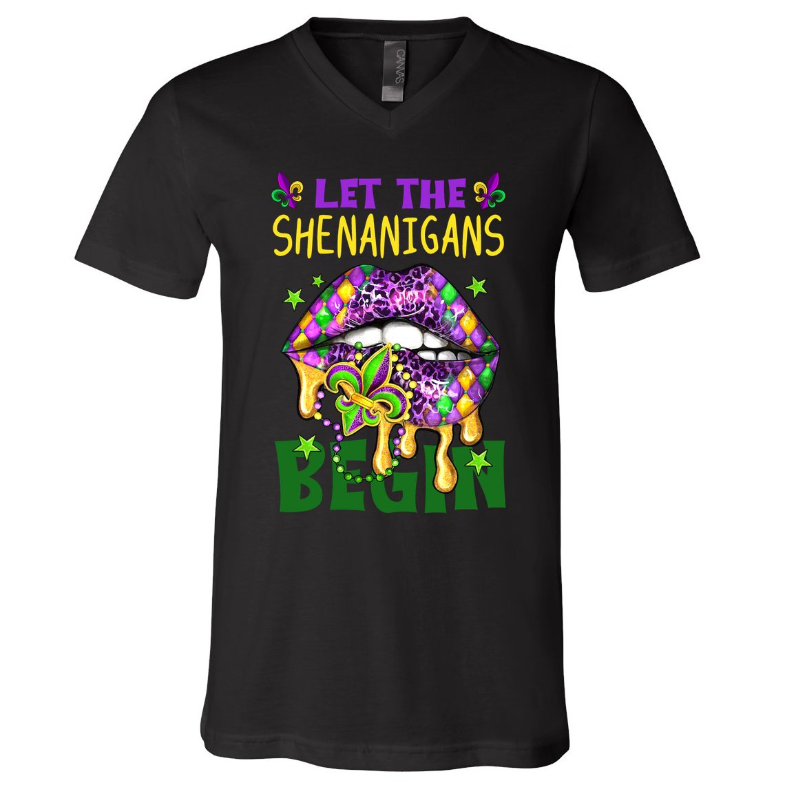 Let The Shenanigans Begin Mardi Gras Lips V-Neck T-Shirt