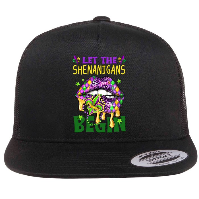 Let The Shenanigans Begin Mardi Gras Lips Flatbill Hat