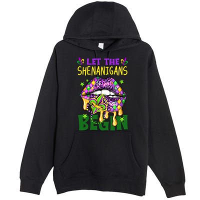 Let The Shenanigans Begin Mardi Gras Lips Premium Pullover Hoodie