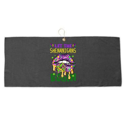 Let The Shenanigans Begin Mardi Gras Lips Large Microfiber Waffle Golf Towel