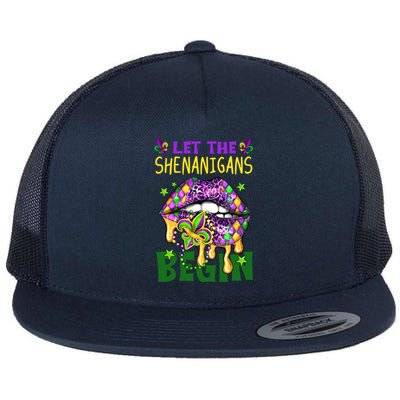 Let The Shenanigans Begin Mardi Gras Lips Flat Bill Trucker Hat