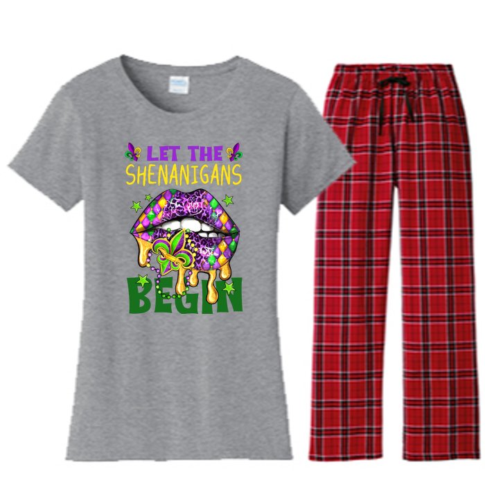 Let The Shenanigans Begin Mardi Gras Lips Women's Flannel Pajama Set