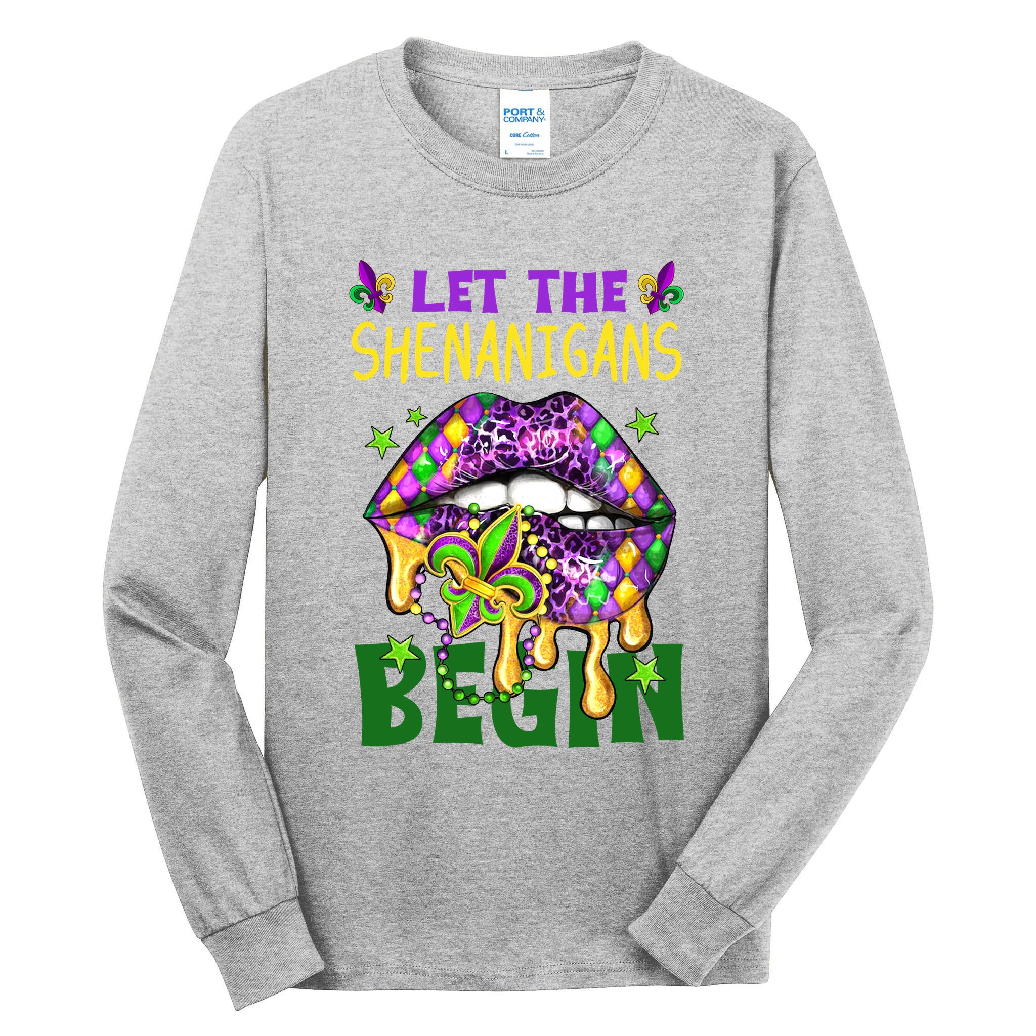 Let The Shenanigans Begin Mardi Gras Lips Tall Long Sleeve T-Shirt