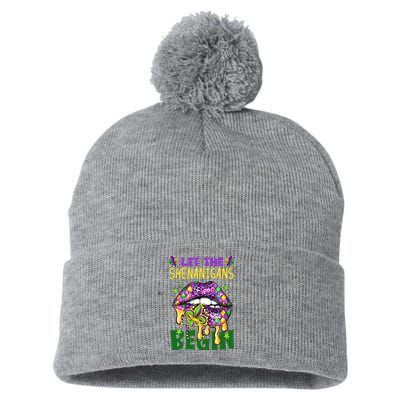 Let The Shenanigans Begin Mardi Gras Lips Pom Pom 12in Knit Beanie