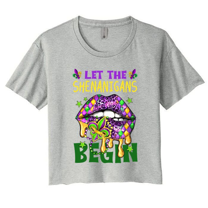Let The Shenanigans Begin Mardi Gras Lips Women's Crop Top Tee