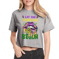 Let The Shenanigans Begin Mardi Gras Lips Women's Crop Top Tee