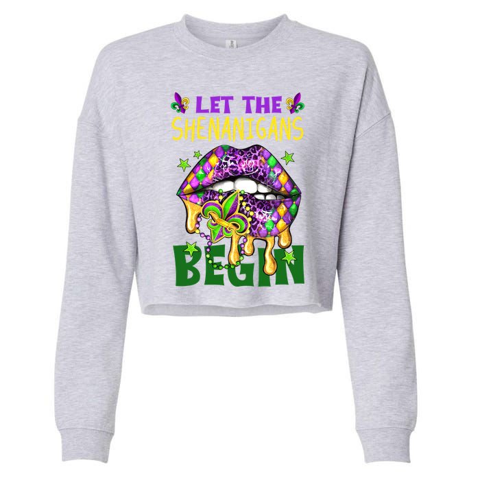 Let The Shenanigans Begin Mardi Gras Lips Cropped Pullover Crew