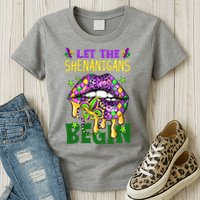 Let The Shenanigans Begin Mardi Gras Lips Womens T-Shirt