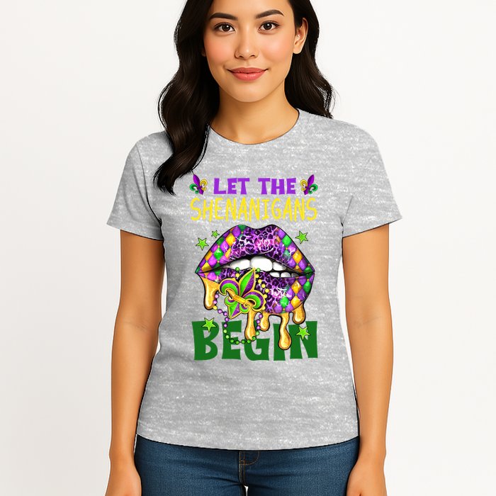 Let The Shenanigans Begin Mardi Gras Lips Womens T-Shirt