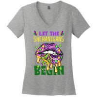 Let The Shenanigans Begin Mardi Gras Lips Women's V-Neck T-Shirt