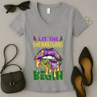 Let The Shenanigans Begin Mardi Gras Lips Women's V-Neck T-Shirt