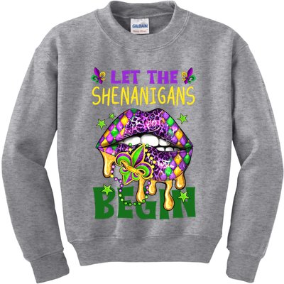 Let The Shenanigans Begin Mardi Gras Lips Kids Sweatshirt
