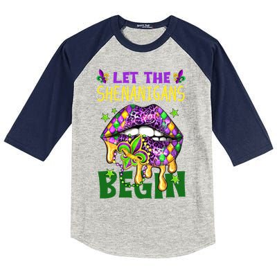 Let The Shenanigans Begin Mardi Gras Lips Kids Colorblock Raglan Jersey