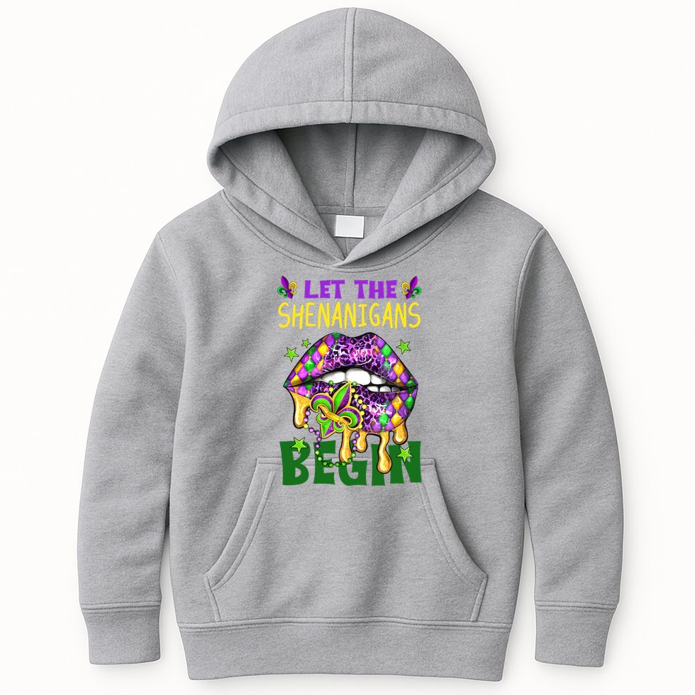 Let The Shenanigans Begin Mardi Gras Lips Kids Hoodie