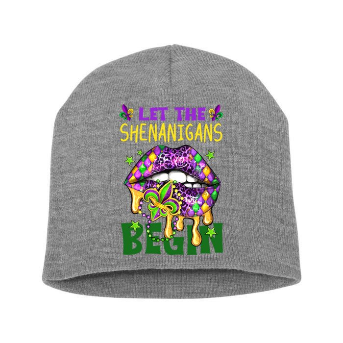 Let The Shenanigans Begin Mardi Gras Lips Short Acrylic Beanie