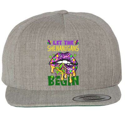 Let The Shenanigans Begin Mardi Gras Lips Wool Snapback Cap