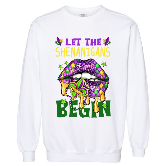 Let The Shenanigans Begin Mardi Gras Lips Garment-Dyed Sweatshirt