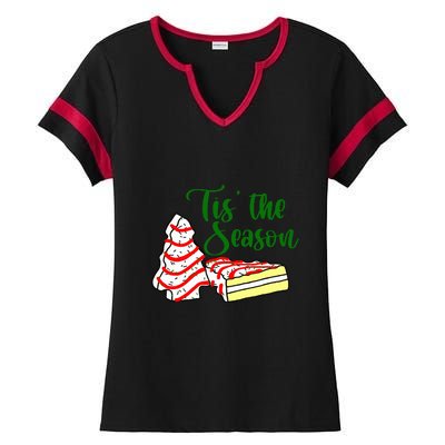 Little Tis' The Season Christmas Tree Cakes Debbie Becky Jen TShirt Ladies Halftime Notch Neck Tee