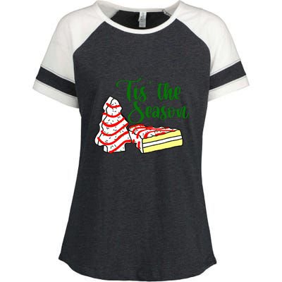 Little Tis' The Season Christmas Tree Cakes Debbie Becky Jen TShirt Enza Ladies Jersey Colorblock Tee