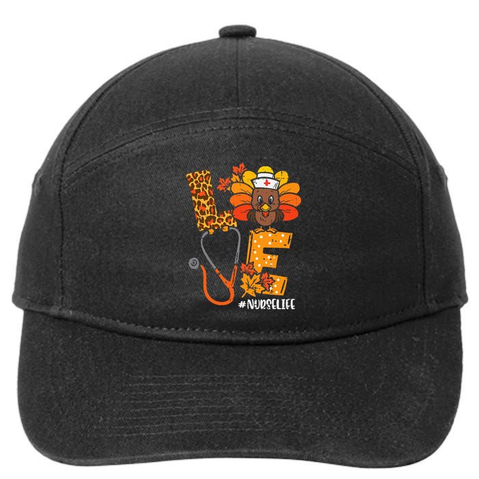 Love Turkey Thanksgiving Nurse Life Fall 7-Panel Snapback Hat