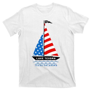 Lake Texoma Texas Oklahoma Patriotic American Flag Sailboat T-Shirt