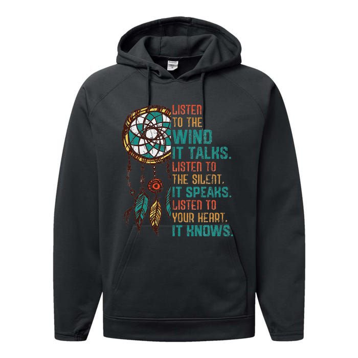 Listen To The Wind It Talks Fun Native American Day Graphic Performance Fleece Hoodie