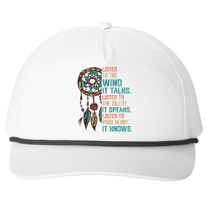 Listen To The Wind It Talks Fun Native American Day Graphic Snapback Five-Panel Rope Hat