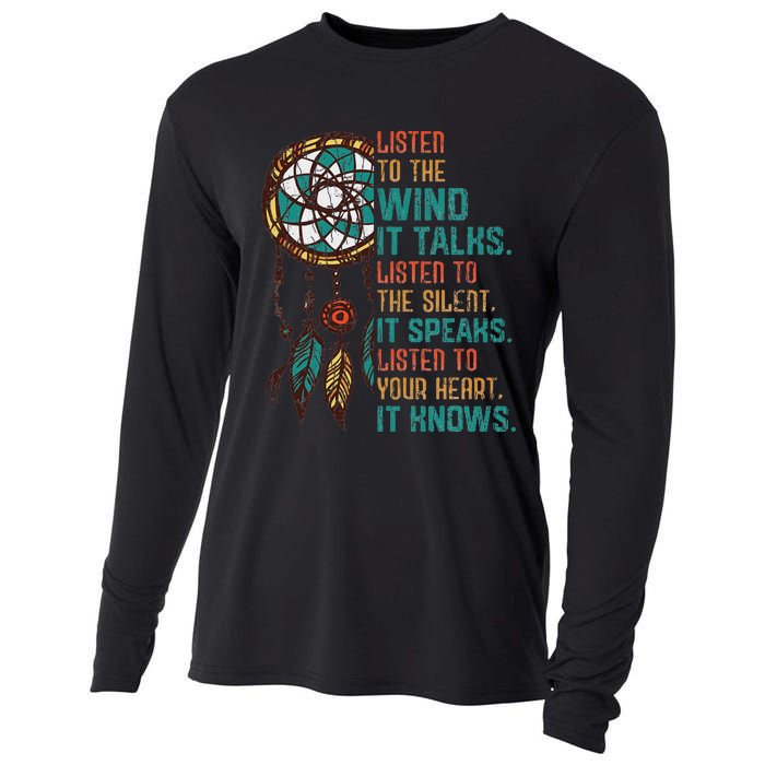 Listen To The Wind It Talks Fun Native American Day Graphic Cooling Performance Long Sleeve Crew